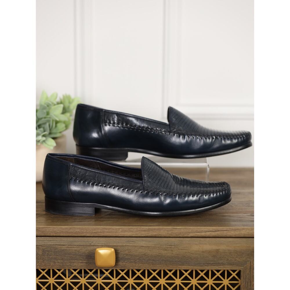 Sandro Moscoloni Italy Lizard Embossed Leather Loafers Men’s 11 Black Luxury